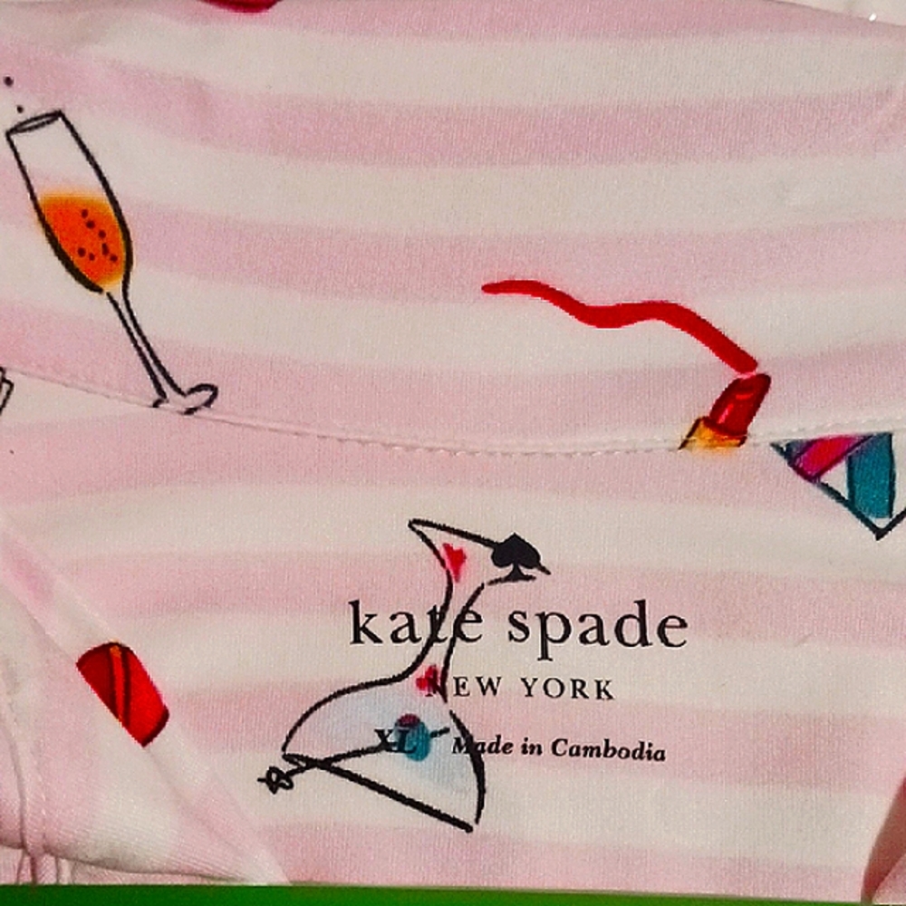 Kate Spade Light Pink Stripe Festive Pajama Set XL ⛸️🎵👛💄🥂🍾🍸 - Picture 7 of 13